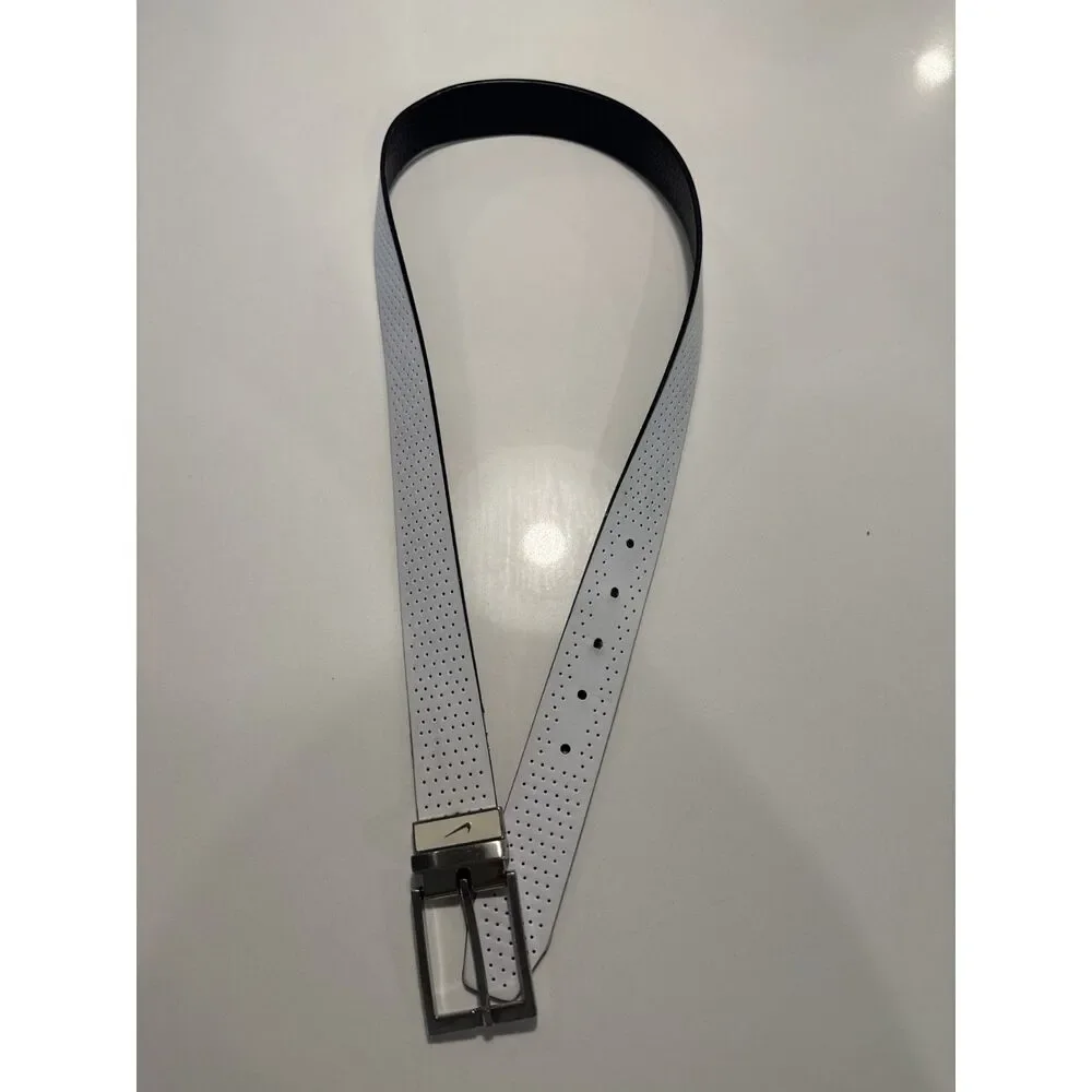 Nike Golf Belt White Black Perforated Swoosh Buckle Men's Size34